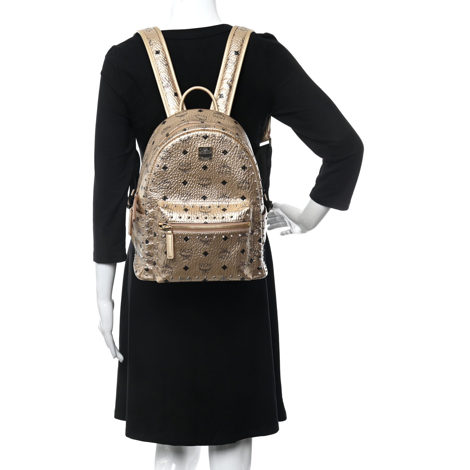 MCM Metallic Visetos Outline Stud Small Stark Backpack Gold 2 of 12