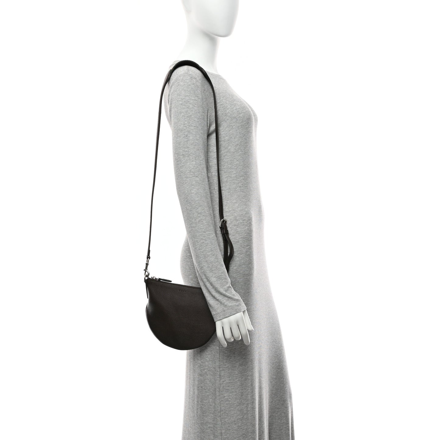 Pebbled Calfskin Mini B Shoudler Bag Dark Brown
