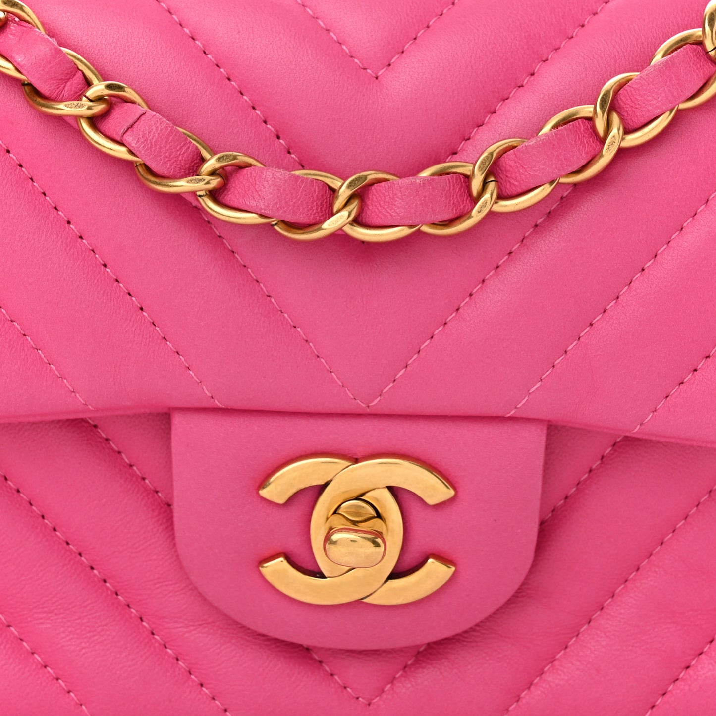 Lambskin Chevron Quilted Mini Rectangular Flap Dark Pink