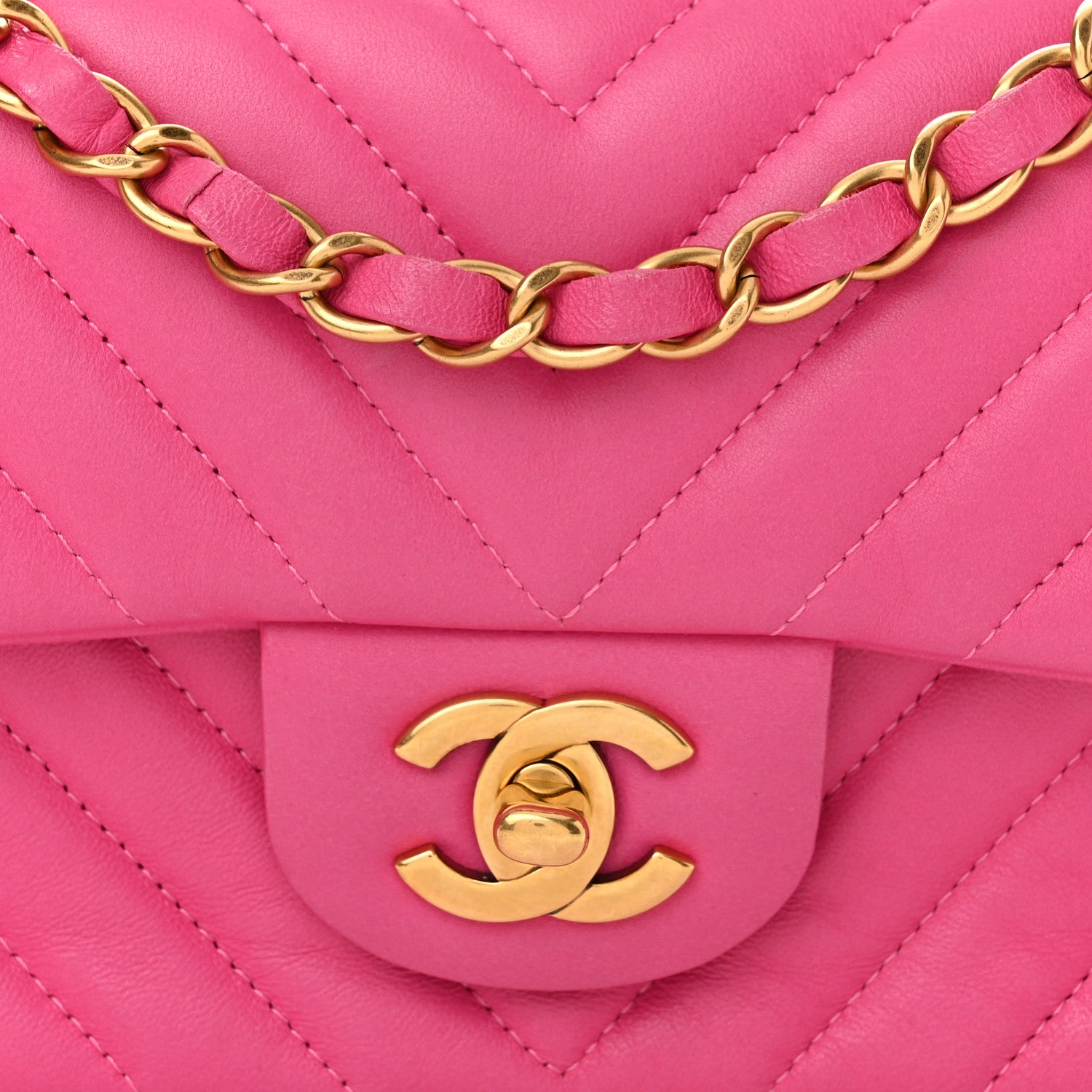 Chanel Lambskin Chevron Quilted Mini Rectangular Flap Dark Pink 8 of 11