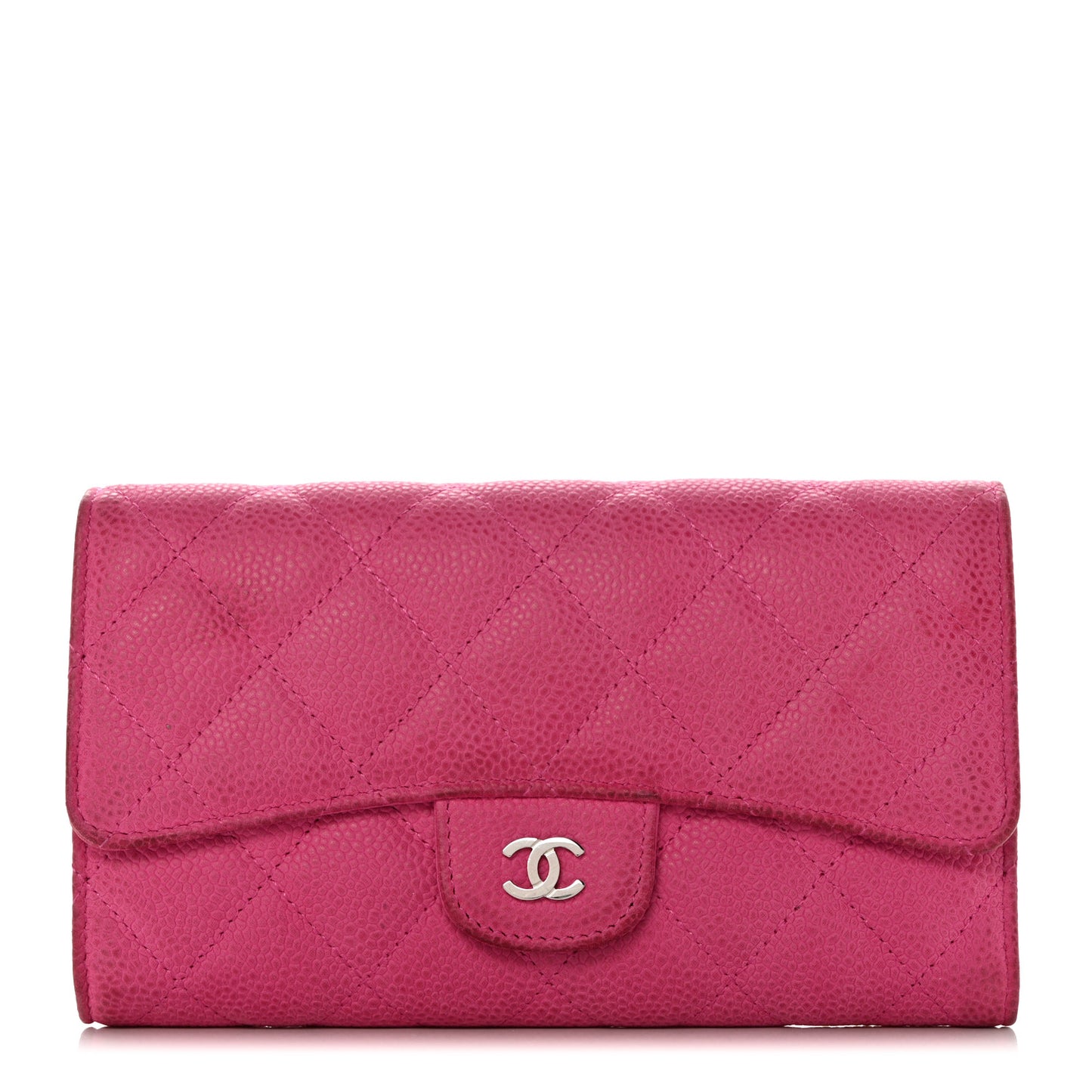 Iridescent Caviar Quilted Long Flap Wallet Dark Pink