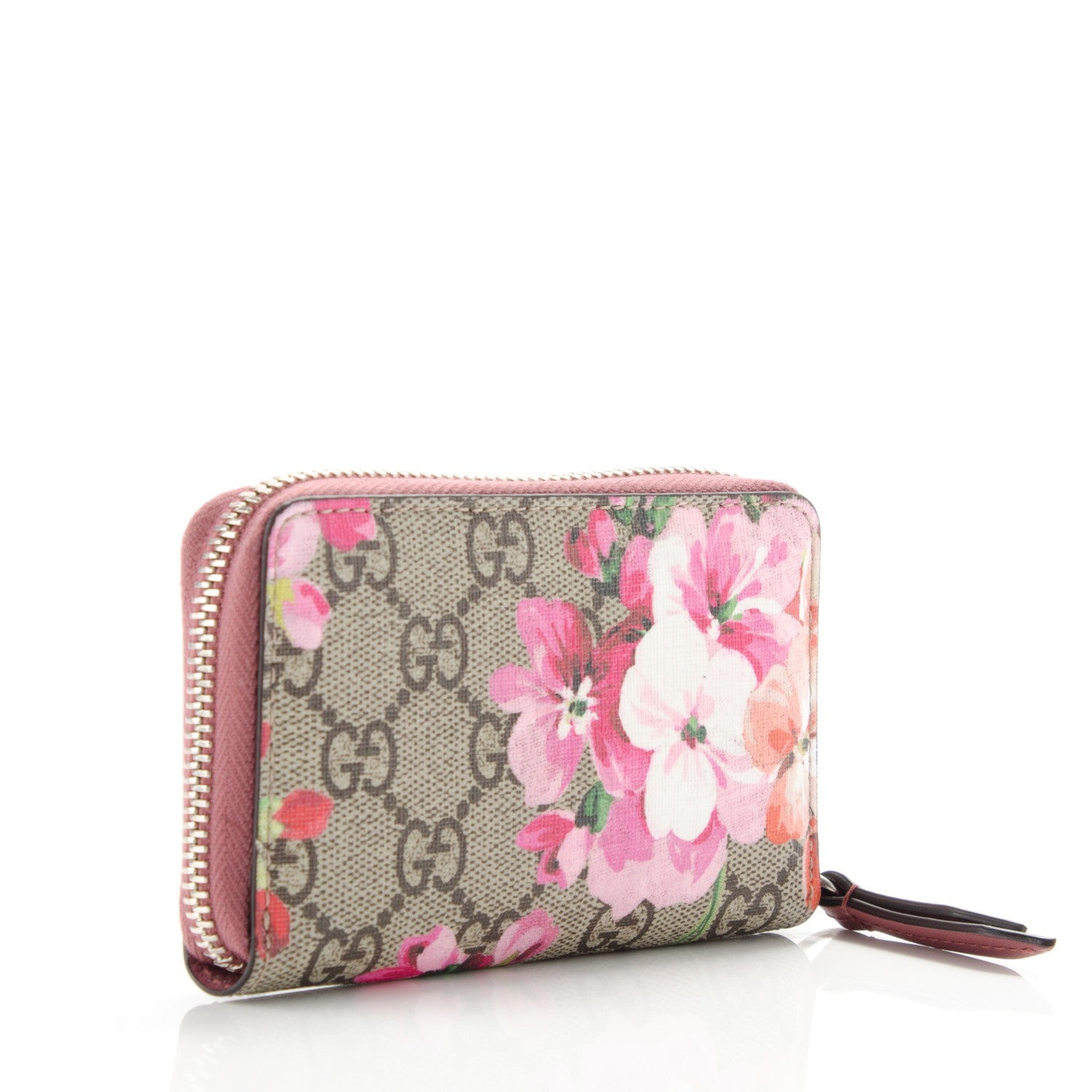 Gucci GG Supreme Monogram Blooms Zip Around Card Case Wallet Beige Multicolor Dry Rose 3 of 6