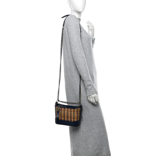 Rattan Calfskin Small Gabrielle Hobo Beige Navy