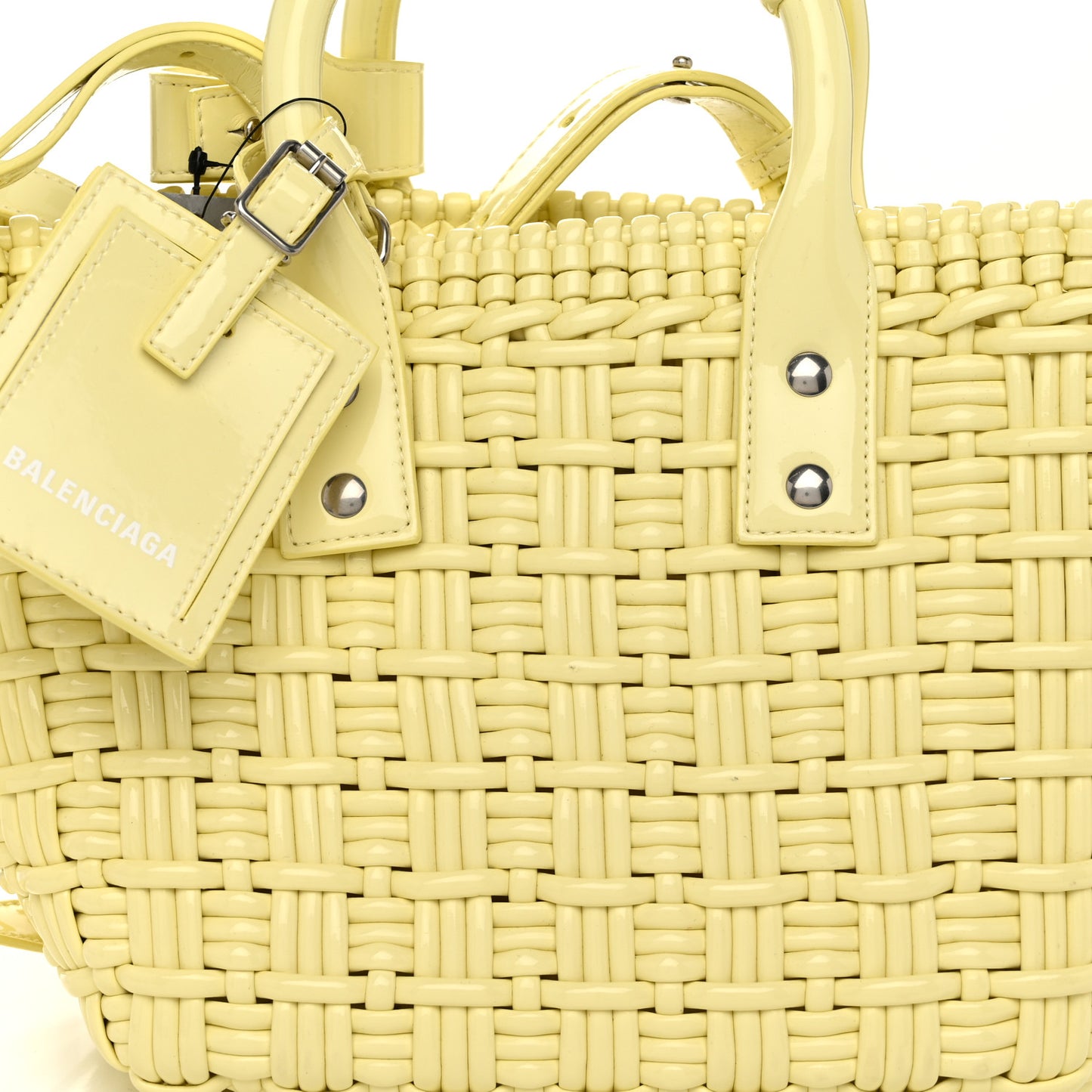 Varnished Faux Calfskin Braided XS Bistro Basket Pale Yellow