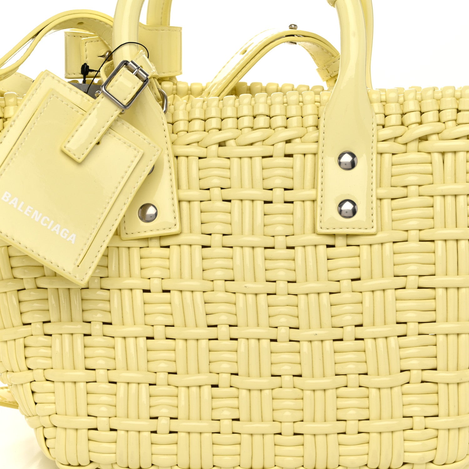 Balenciaga Varnished Faux Calfskin Braided XS Bistro Basket Pale Yellow 8 of 10