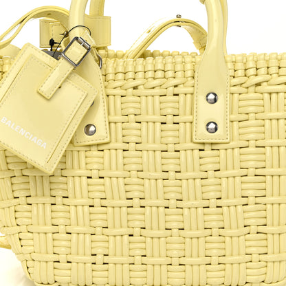 Balenciaga Varnished Faux Calfskin Braided XS Bistro Basket Pale Yellow 8 of 10