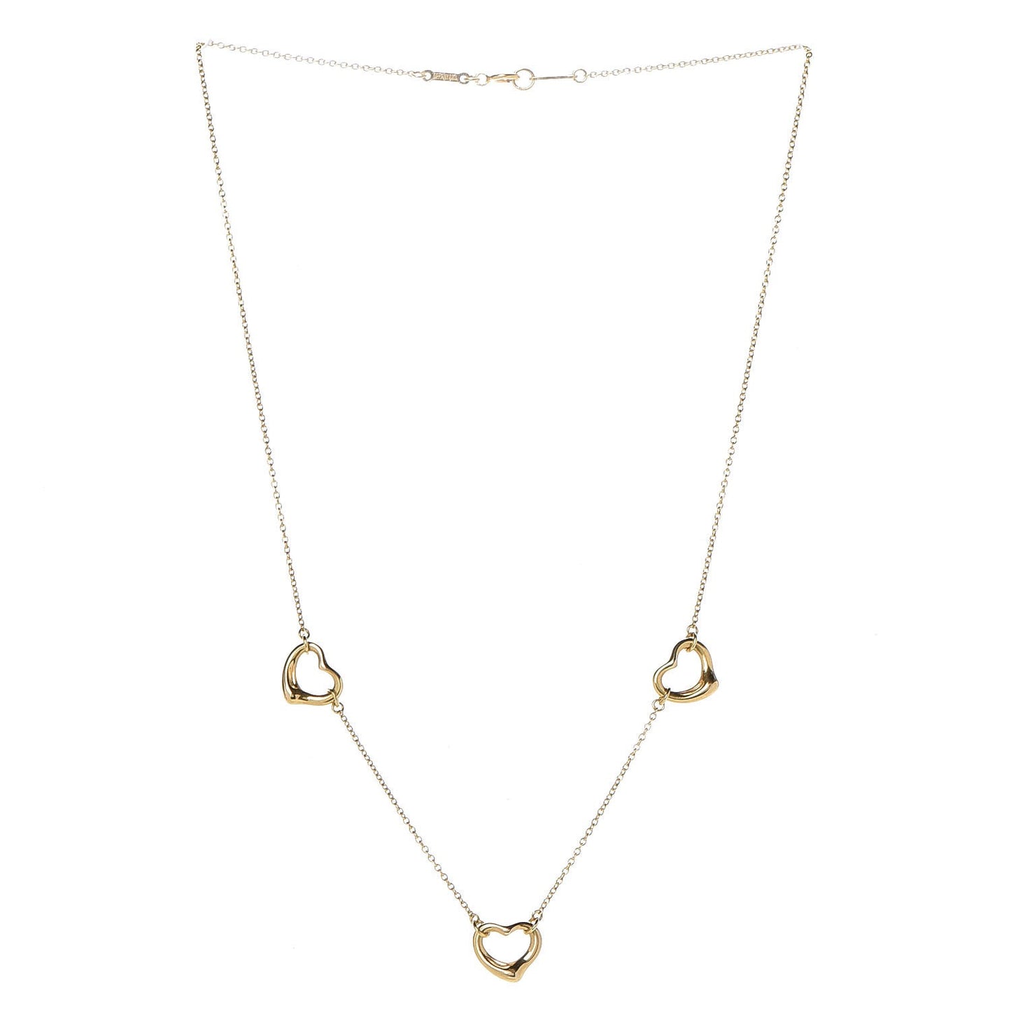 18K Yellow Gold Elsa Peretti 3 Open Heart Station Necklace