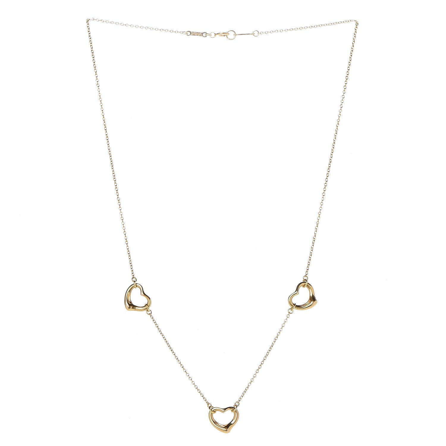 Tiffany 18K Yellow Gold Elsa Peretti 3 Open Heart Station Necklace 3 of 9