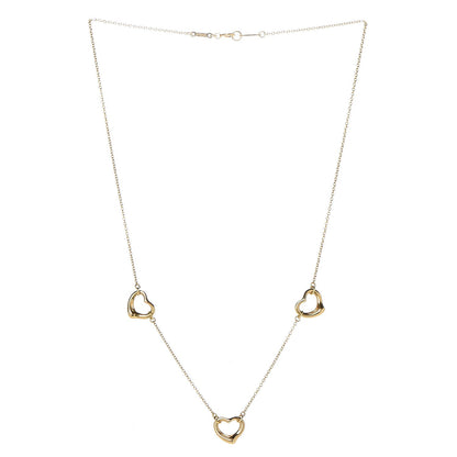Tiffany 18K Yellow Gold Elsa Peretti 3 Open Heart Station Necklace 3 of 9