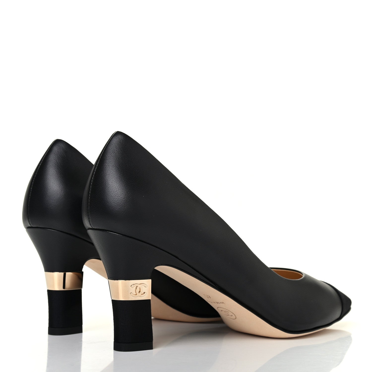 Chanel Goatskin Grosgrain Cap Toe CC Pumps 40 Black 3 of 4