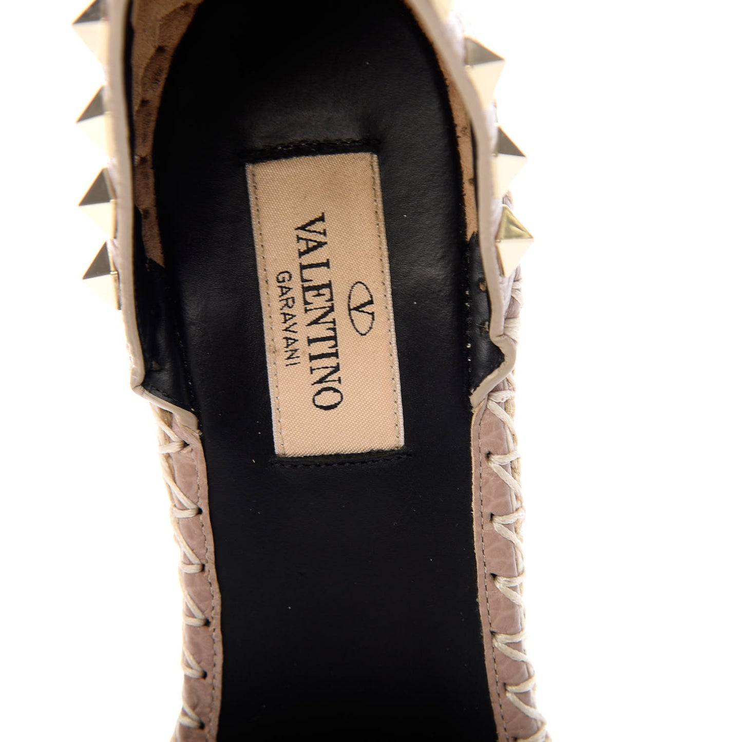 Grained Calfskin Rockstud Ankle Wrap Espadrille 15/85mm Wedges 38 Poudre Natural