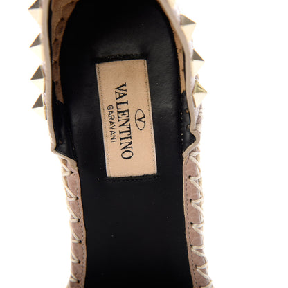 Valentino Garavani Grained Calfskin Rockstud Ankle Wrap Espadrille 15/85mm Wedges 38 Poudre Natural 8 of 10