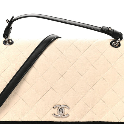 Chanel Caviar Grosgrain Quilted Top Handle CC Flap Beige Black 7 of 9