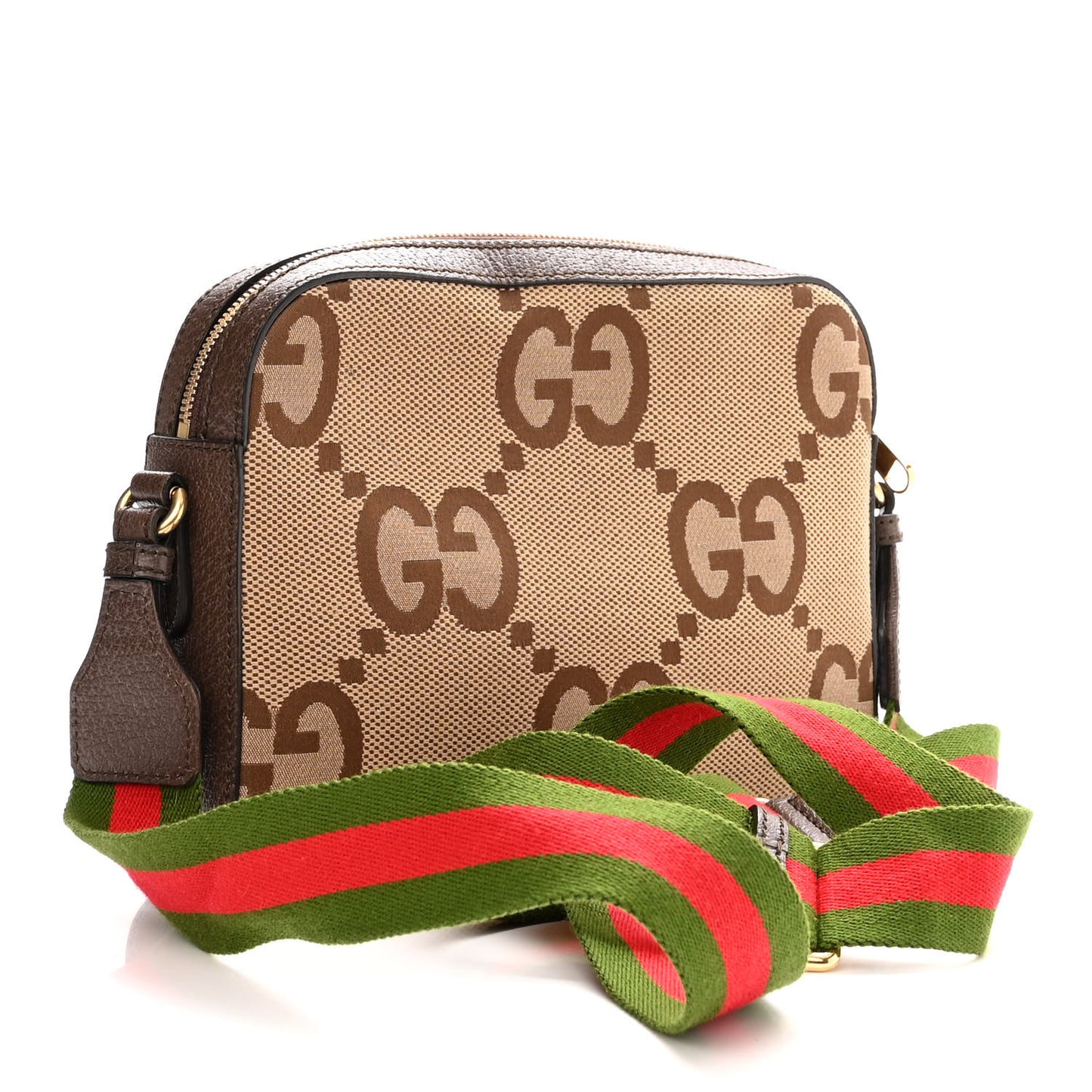 Monogram Jumbo GG Textured Dollar Calfskin Web Messenger Shoulder Bag Camel Ebony New Acero