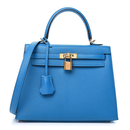 Hermes Chevre Mysore Kelly Sellier 25 Bleu Zanzibar 1 of 9