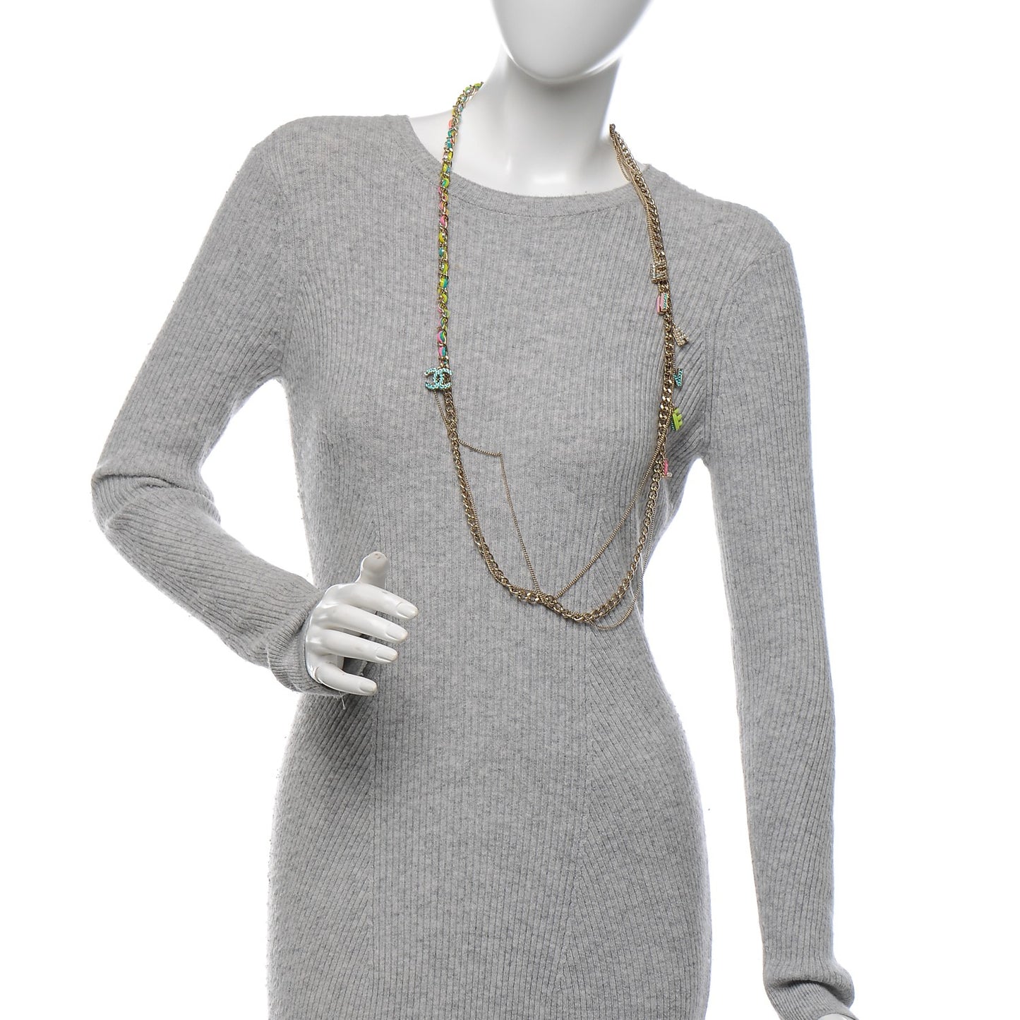 Metal Strass PVC Enamel CC Chain Link Long Necklace Gold Blue Pink Yellow