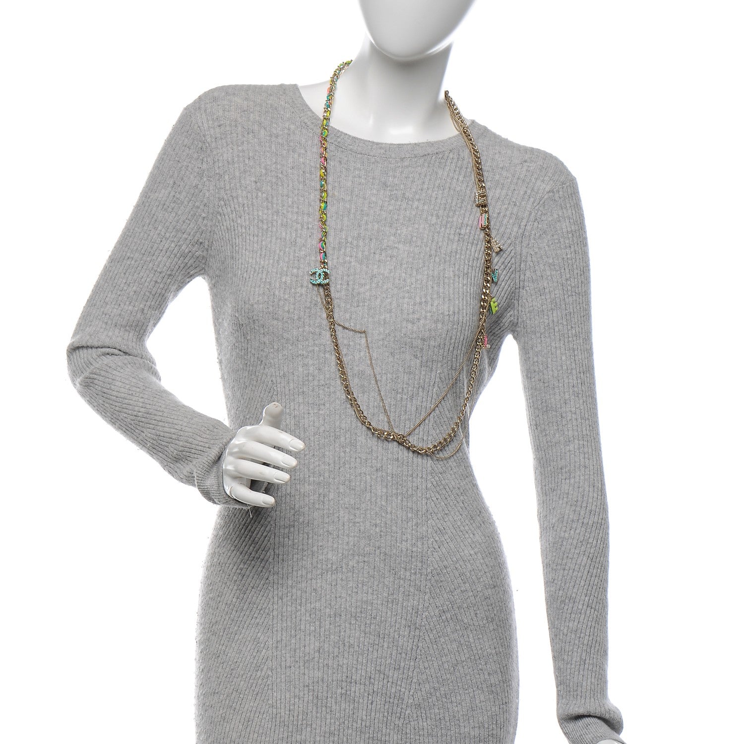 Chanel Metal Strass PVC Enamel CC Chain Link Long Necklace Gold Blue Pink Yellow 2 of 4
