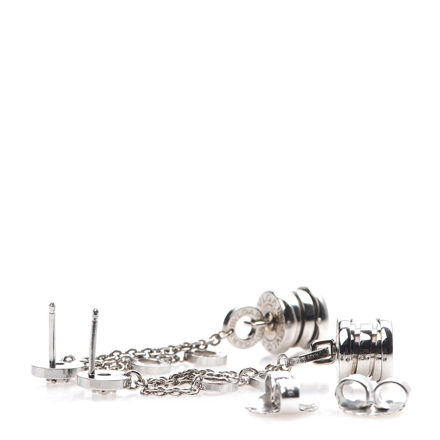 Bulgari 18K White Gold Diamond B.Zero1 Drop Earrings 3 of 4