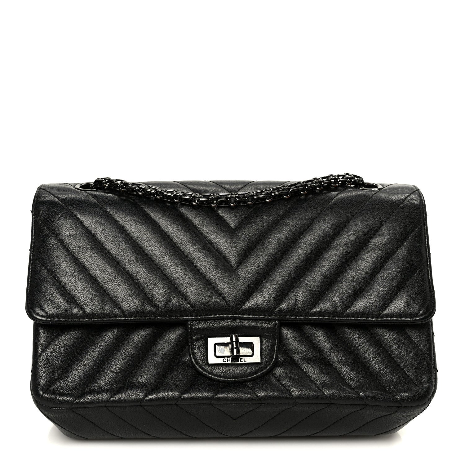 Chanel Sheepskin Chevron Quilted 2.55 Reissue 225 Double Flap So Black 1 of 10