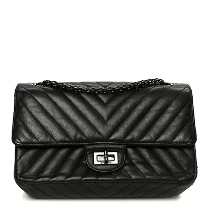 Chanel Sheepskin Chevron Quilted 2.55 Reissue 225 Double Flap So Black 1 of 10