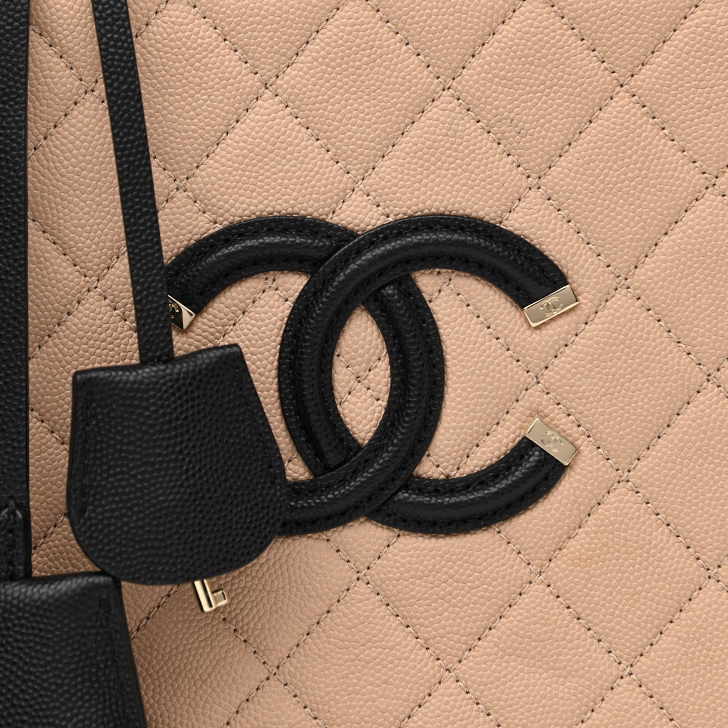 Chanel Caviar Quilted Large CC Filigree Vanity Case Beige Black 9 of 12