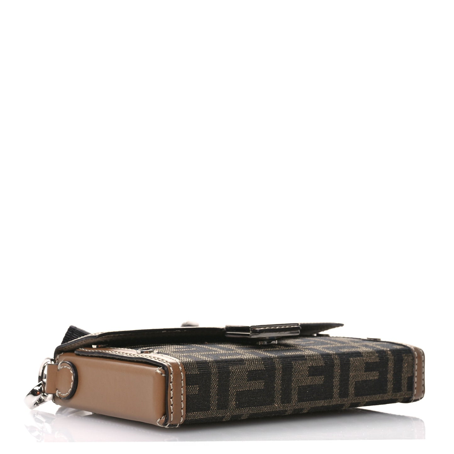 Recycled Fabric Jacquard Vitello King FF 1974 Baguette Soft Trunk Phone Pouch Tobacco Moro Sand