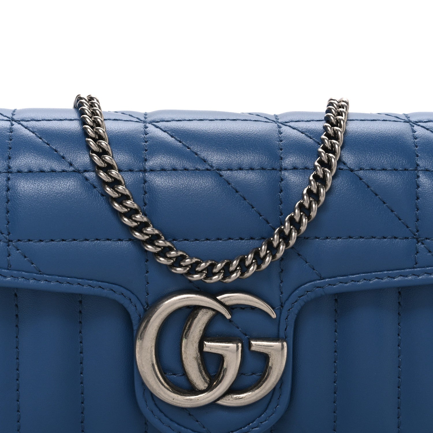 Gucci Calfskin Matelasse Aria Super Mini GG Marmont Shoulder Bag Clear Blue 8 of 10