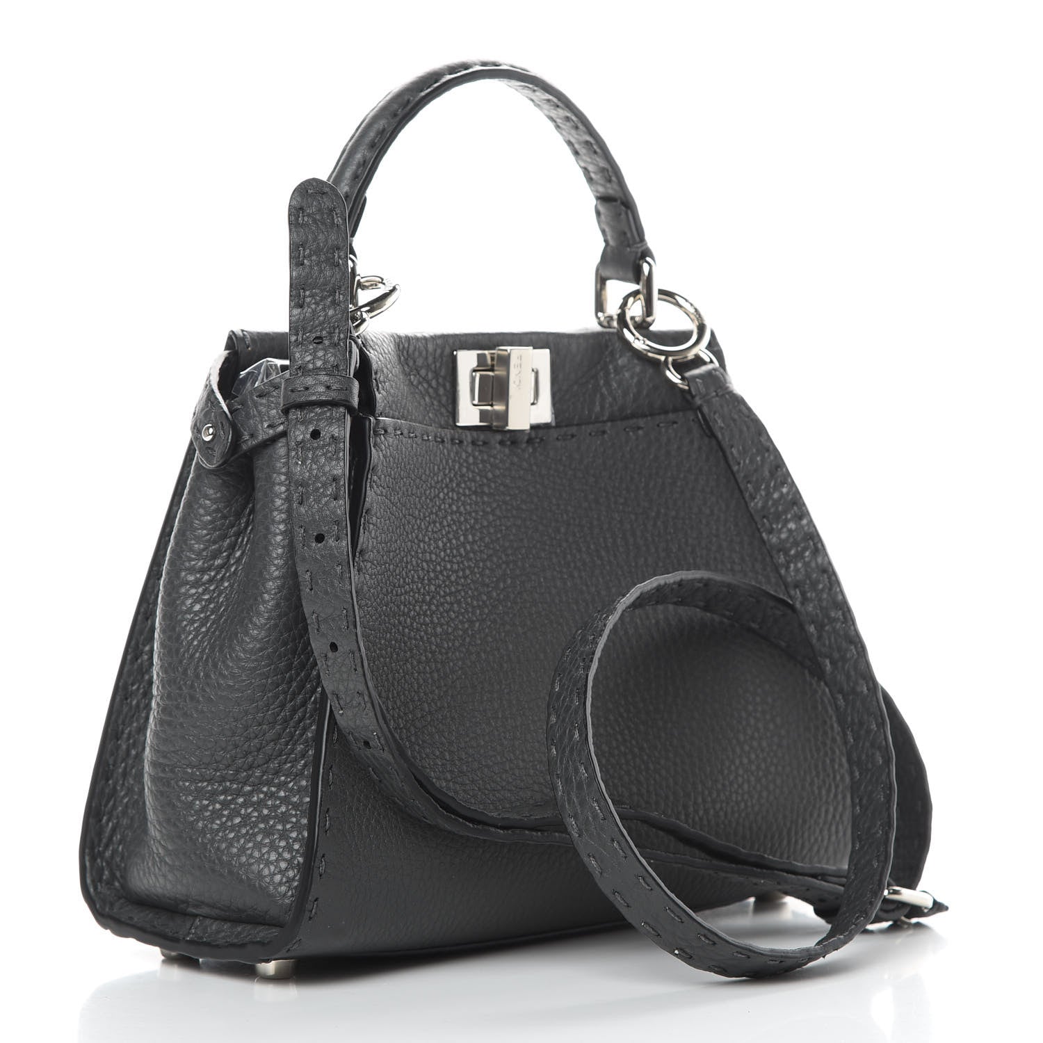 Fendi Cuoio Romano Selleria Bi-Color Mini Peekaboo Iconic Satchel Asfalto Latte 4 of 12