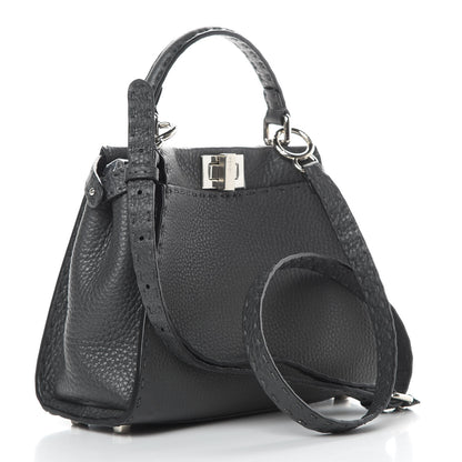 Fendi Cuoio Romano Selleria Bi-Color Mini Peekaboo Iconic Satchel Asfalto Latte 4 of 12
