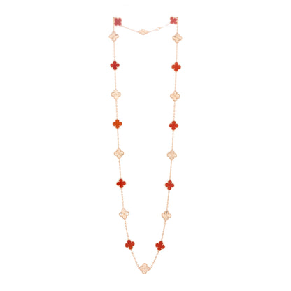 Van Cleef & Arpels 18K Rose Gold Carnelian 20 Motifs Guilloche Vintage Alhambra Necklace 2 of 6
