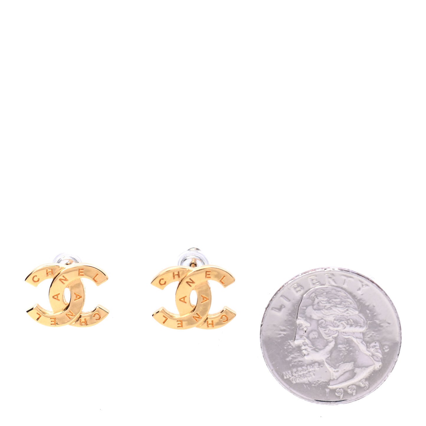 Metal CC Paris Button Stud Earrings Gold