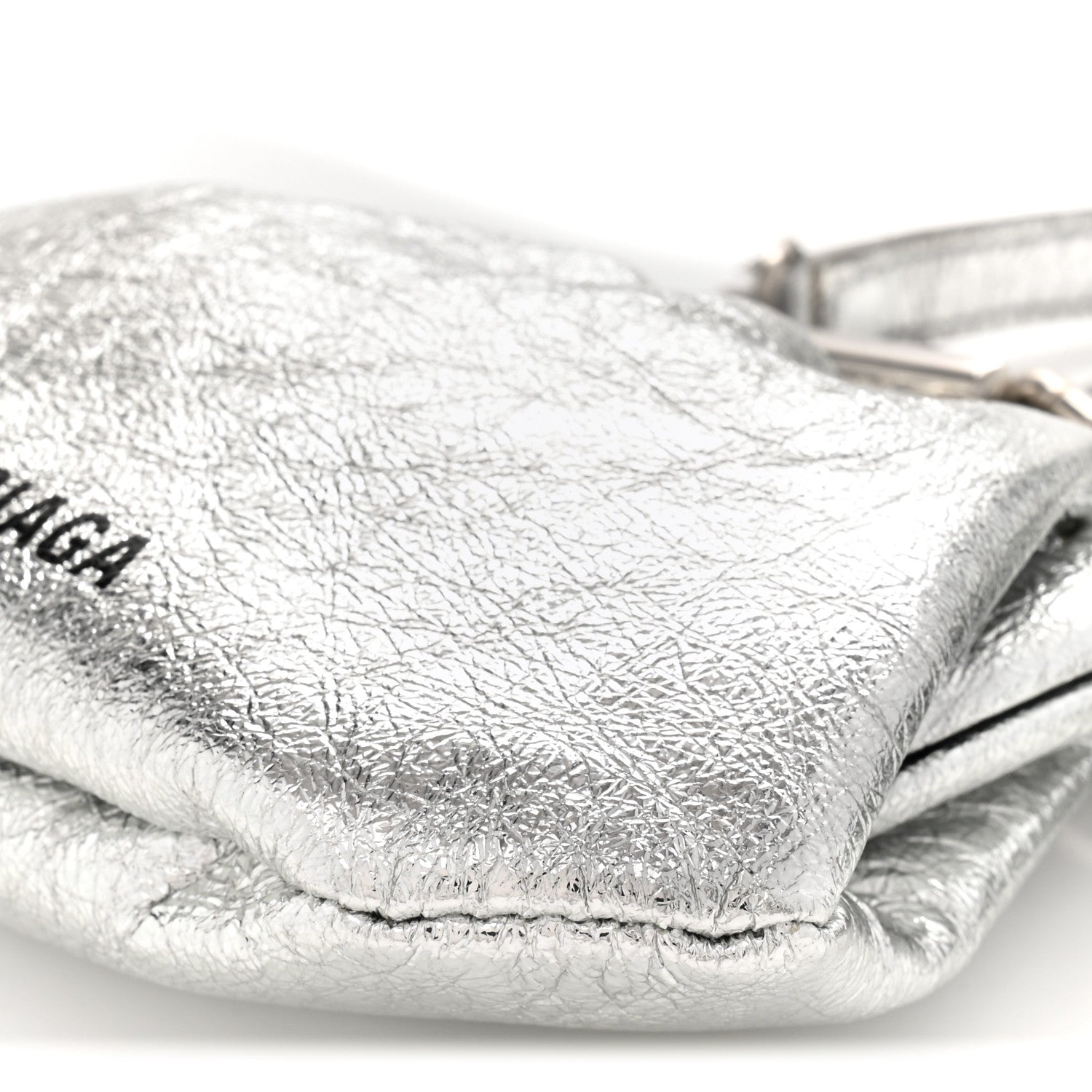 Balenciaga Metallic Textured Calfskin Logo Cloud Coin Purse With Strap Silver 10 of 11