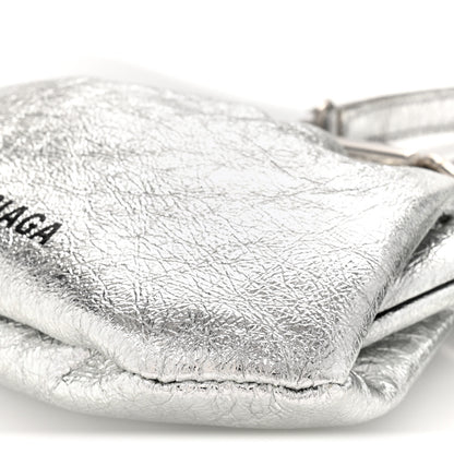 Balenciaga Metallic Textured Calfskin Logo Cloud Coin Purse With Strap Silver 10 of 11