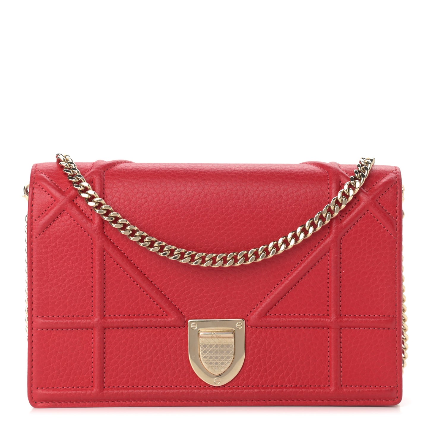 Grained Calfskin Diorama Wallet on Chain Pouch Rouge Vif