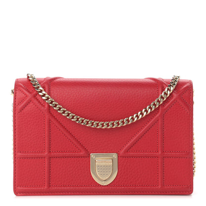 Christian Dior Grained Calfskin Diorama Wallet on Chain Pouch Rouge Vif 1 of 12