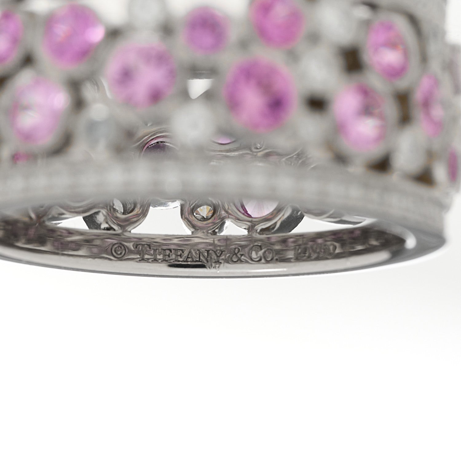 Tiffany Platinum Diamond Pink Sapphire Cobblestone Band Ring 53 6.5 5 of 6