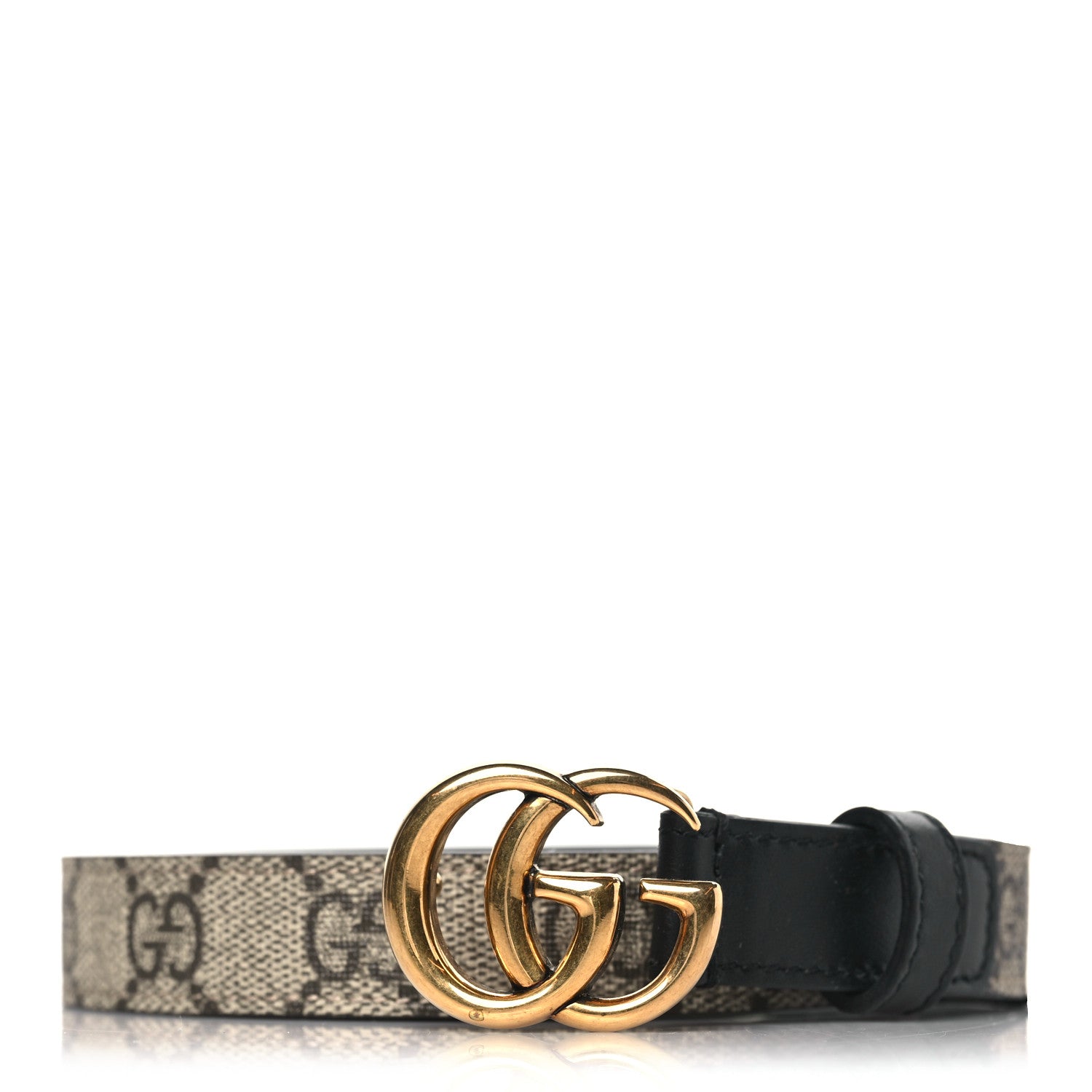 Gucci GG Supreme Monogram Matte Plutone Calfskin Double G 20mm Belt 95 38 Beige Ebony New Acero 1 of 5