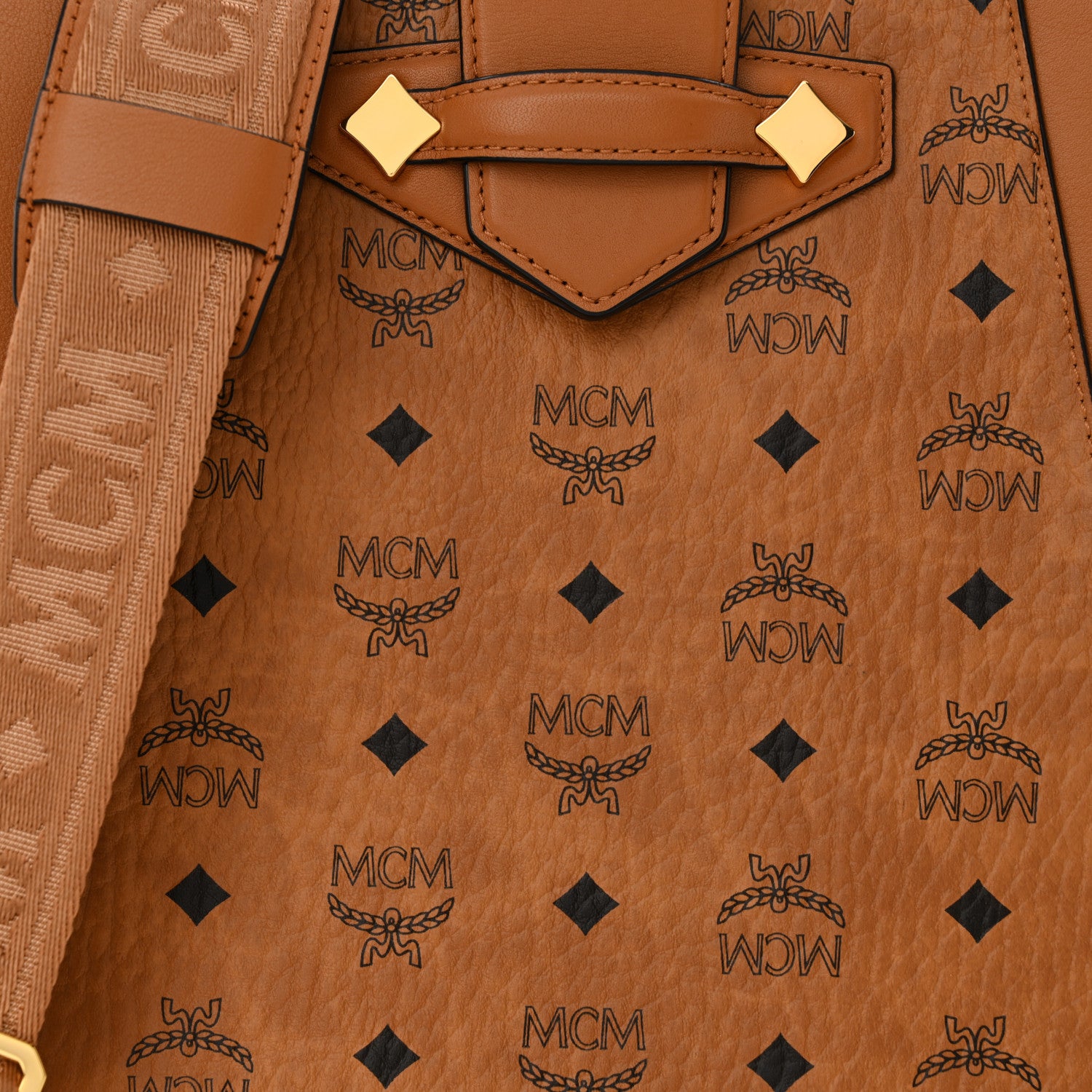 MCM Visetos Calfskin Essential Bucket Bag Cognac 7 of 9
