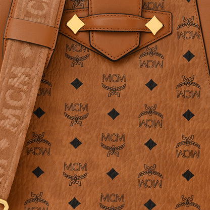 MCM Visetos Calfskin Essential Bucket Bag Cognac 7 of 9