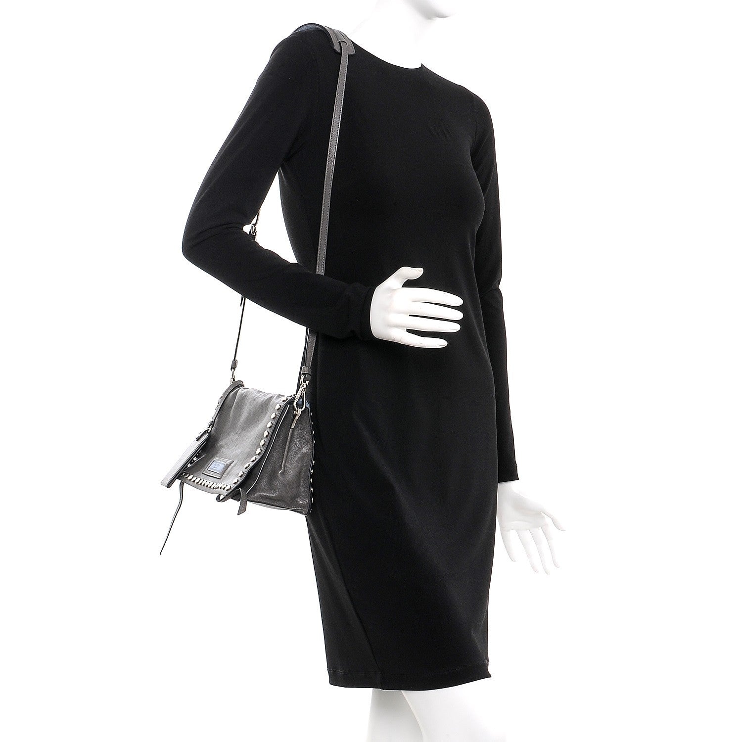 Prada Glace Calf Studded Etiquette Flap Marmo Astrale 2 of 8