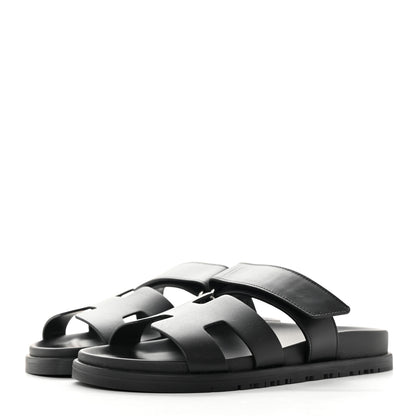Hermes Calfskin Womens Chypre Sandals 36.5 Black 3 of 9