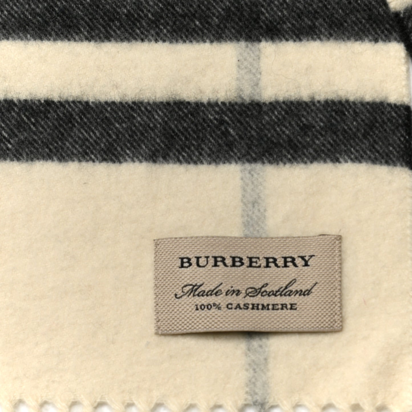 Cashmere Giant Check Icon Stripe Fringe Scarf Natural White