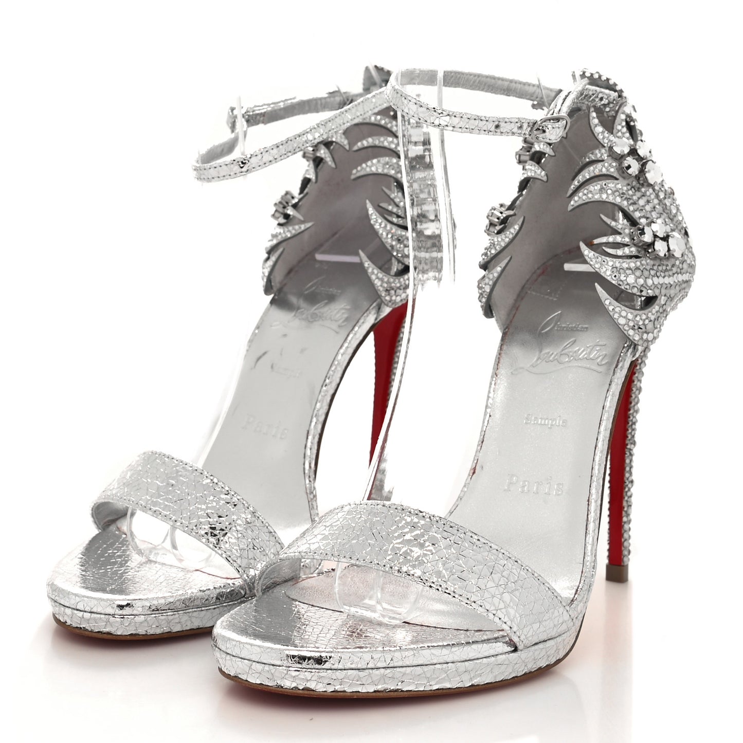 Strass Suede Patent Loubi Vega 120 Sandals 37 Silver