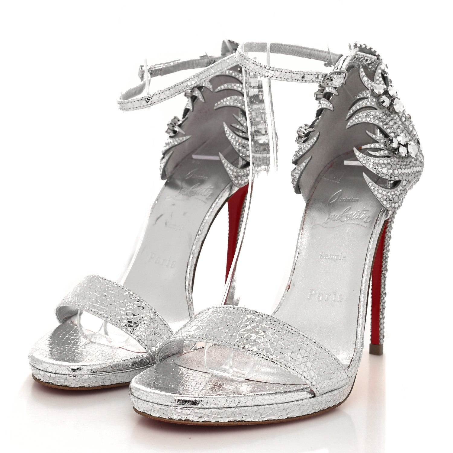 Christian Louboutin Strass Suede Patent Loubi Vega 120 Sandals 37 Silver 3 of 7