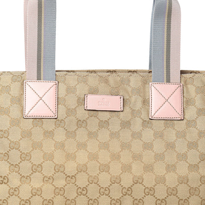 Gucci Monogram Large Web Handle Tote Pink Blue 10 of 10