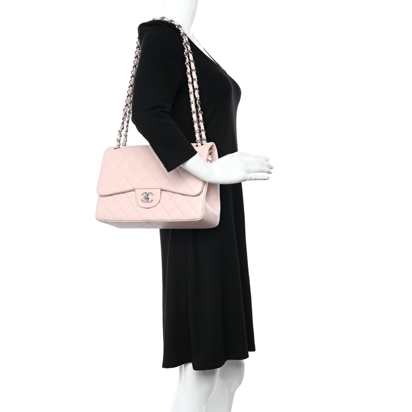 Caviar Quilted Jumbo Double Flap Light Pink