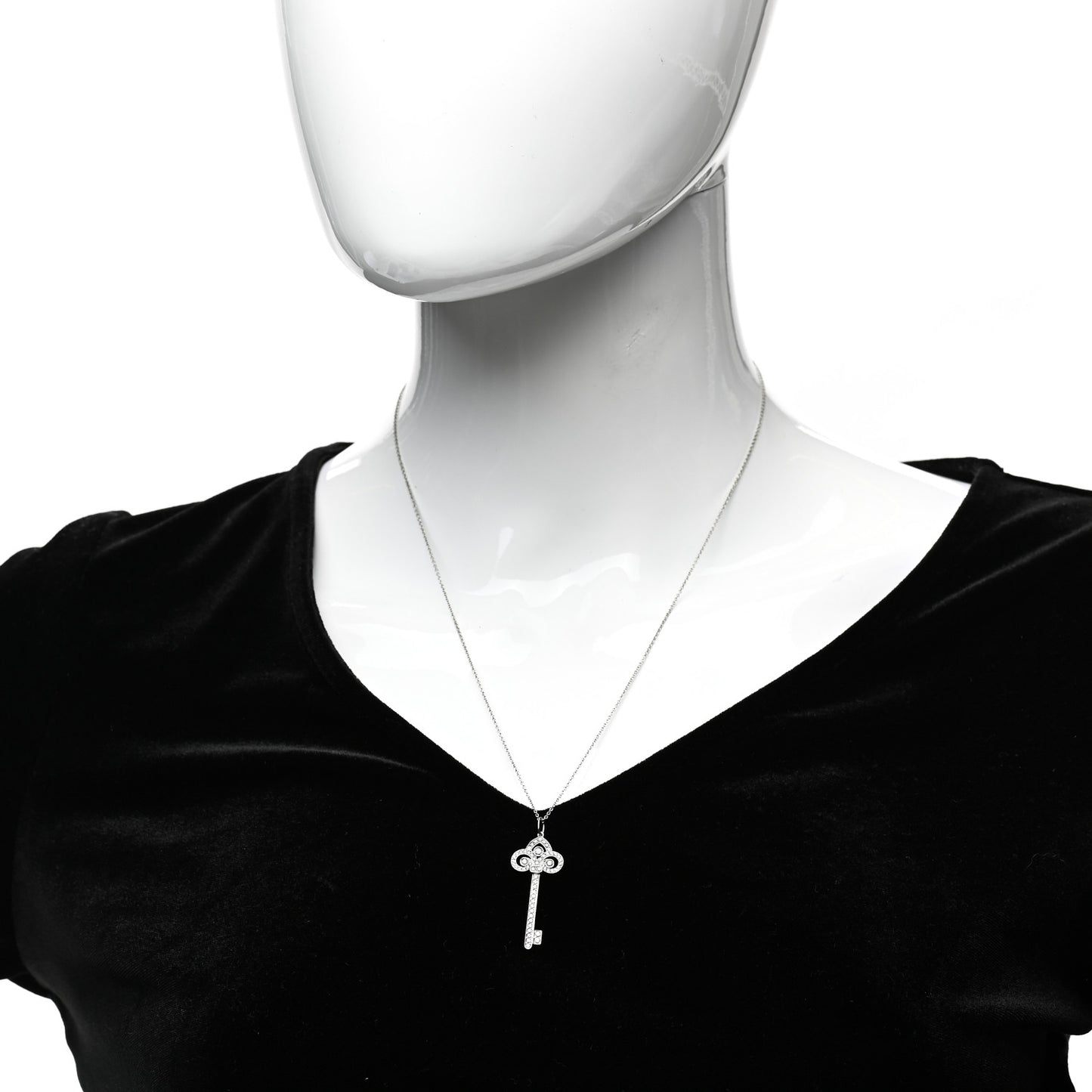 Platinum Diamond .41ct Fleur De Lis Key Pendant Necklace