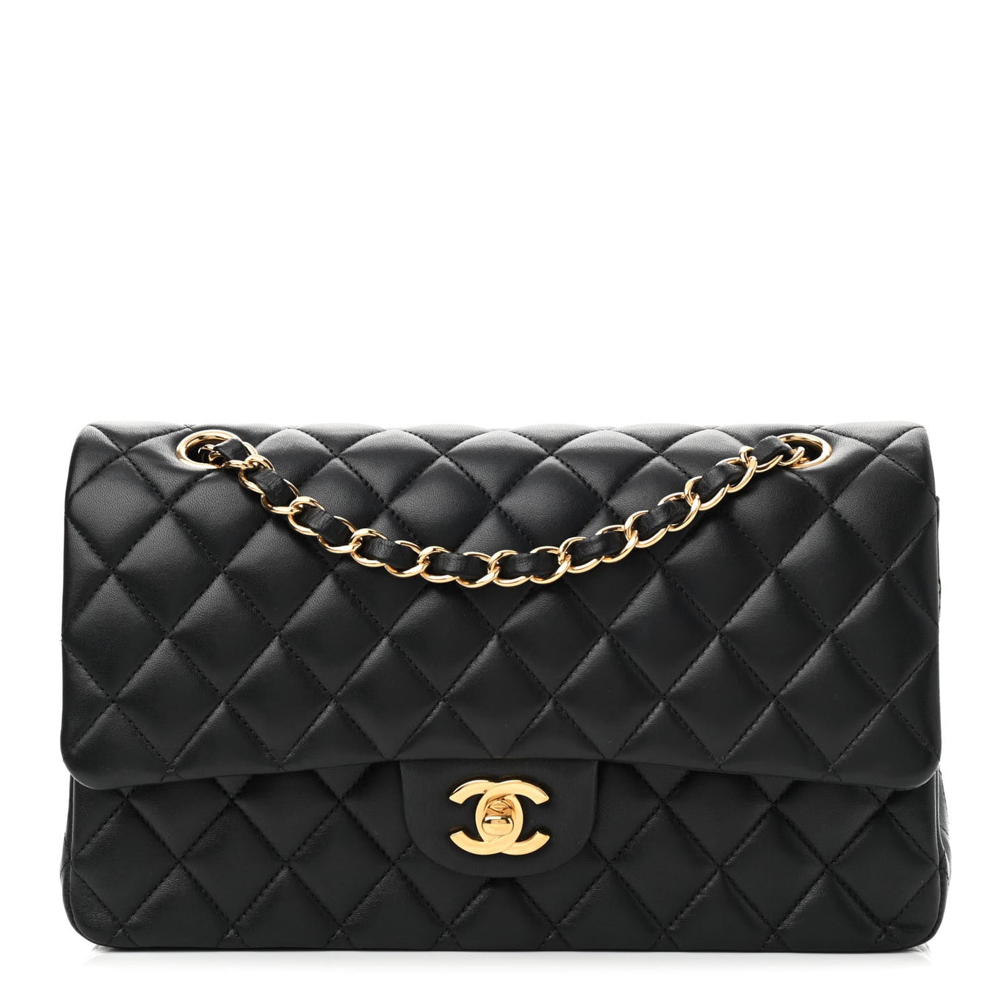Lambskin Quilted Medium Double Flap Black