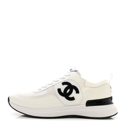 Chanel Calfskin Mesh Lycra Suede Womens Logo Sneakers 38 White 1 of 8