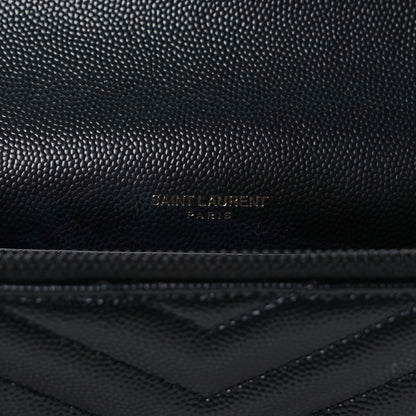 Saint Laurent Grain De Poudre Matelasse Chevron Monogram Monochrome Envelope Chain Wallet Black 6 of 9